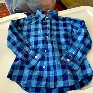 Boys blue button down plaid shirt.